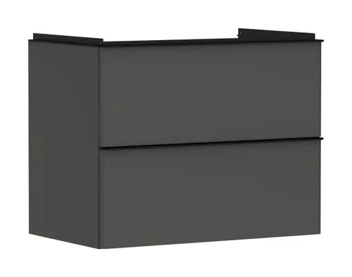 Waschtischunterschrank in Diamantgrau, ausgestattet mit zwei Schubkästen. Design von Hansgrohe, geeignet für Waschtische. Klar strukturierte Form.
